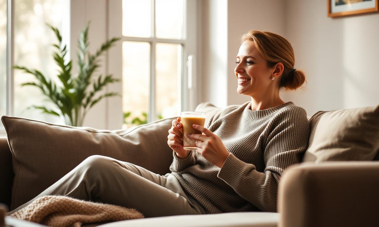 Woman relaxing at home after taking Triple Green Farms CBD Gummies